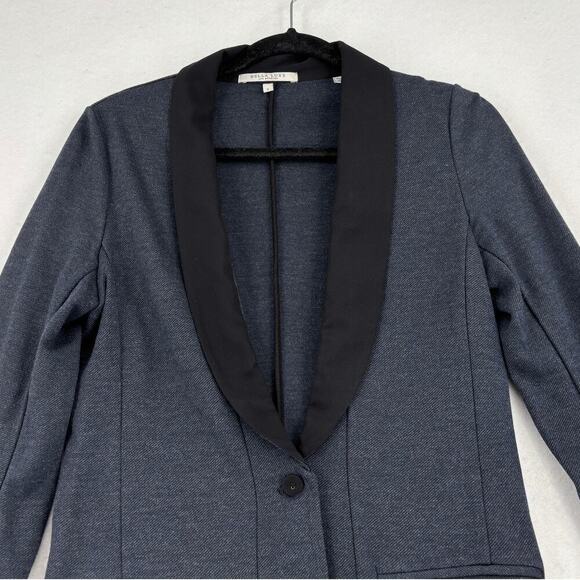 Bella Luxx Perfect Everyday Blazer Size S Blue Black Stretch Jacket Silk Collar - Picture 2 of 13